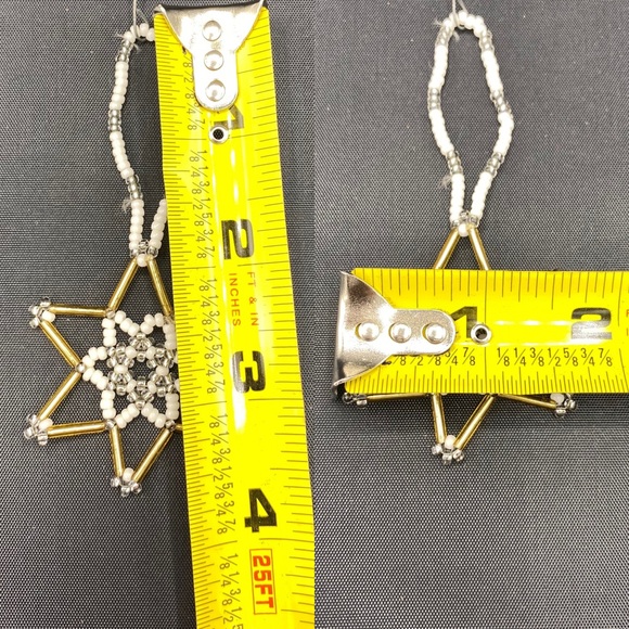 2 Antique Czech Gablonz Beaded Star + Snowflake Christmas Ornament Vtg Norway - Picture 4 of 16